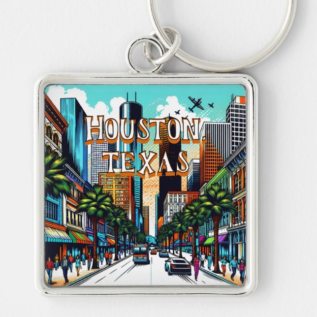 Houston, Texas Downtown City View Abstract Art Keychain (Front)