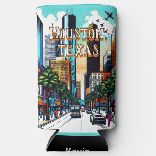 Houston, Texas Downtown City View Abstract Art Seltzer Can Cooler