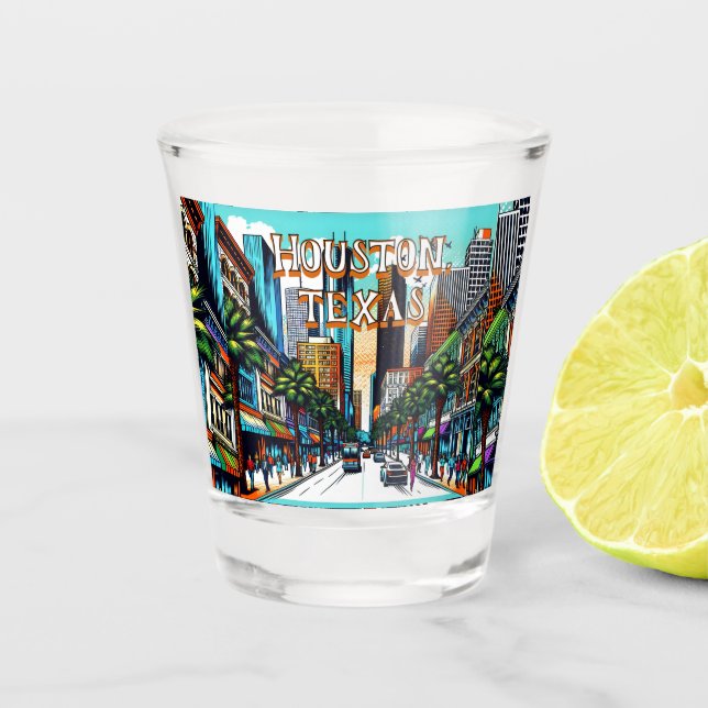 Houston, Texas Downtown City View Abstract Art Shot Glass (Front)