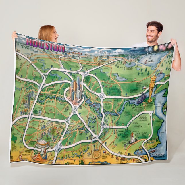 Houston Texas Fun Map Fleece Blanket (In Situ)