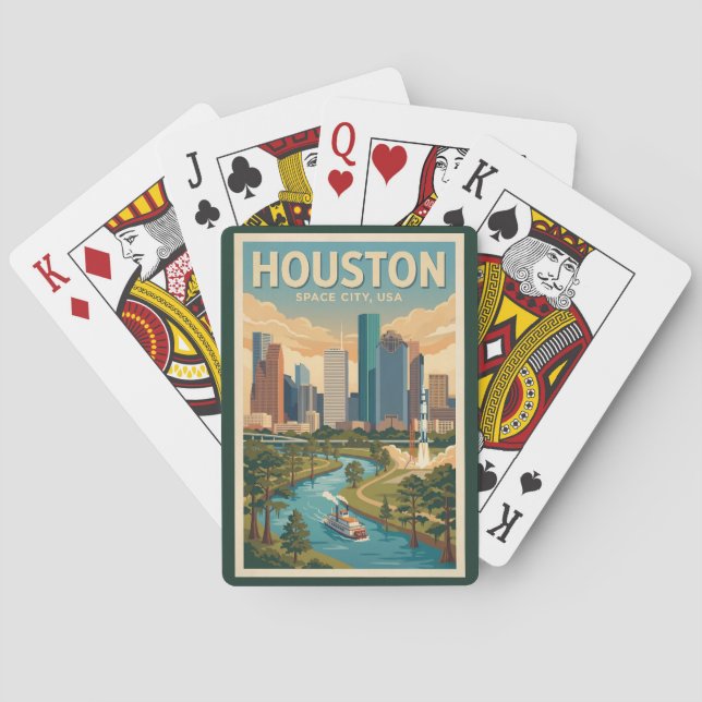 Houston Texas Illustration Travel Art Vintage Playing Cards (Back)