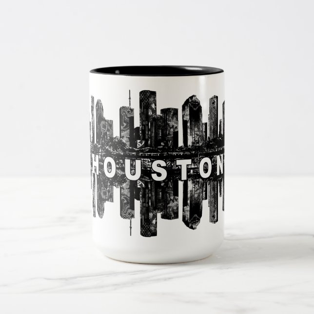 Houston, Texas in black ink Two-Tone Coffee Mug (Center)