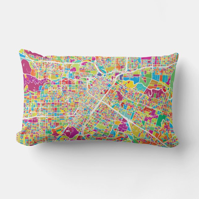 Houston, Texas | Neon Map Lumbar Pillow (Front)