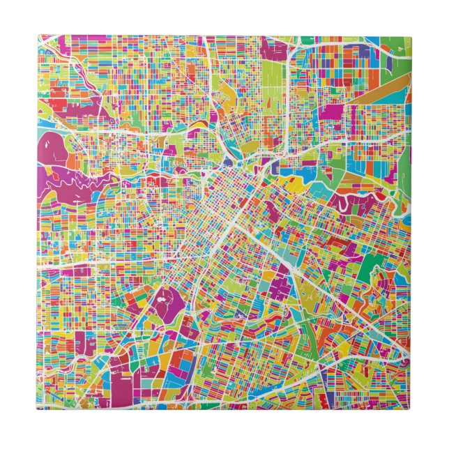 Houston, Texas | Neon Map Tile (Front)