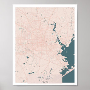 Houston Texas Pink and Blue Cute Script Street Map Poster