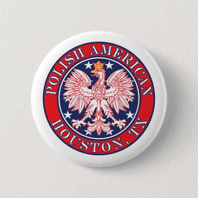Houston Texas Polish American Eagle 2 Inch Round Button (Front)