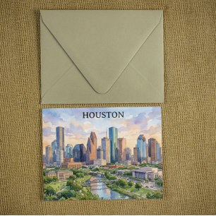Houston Texas Retro Watercolor Artwork Postcard