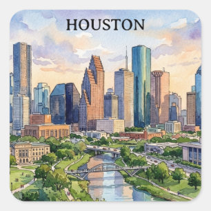Houston Texas Retro Watercolor Artwork Square Sticker