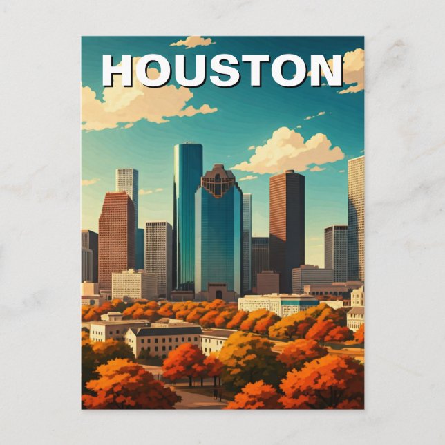 Houston Texas Skyline Cityscape fall Postcard (Front)