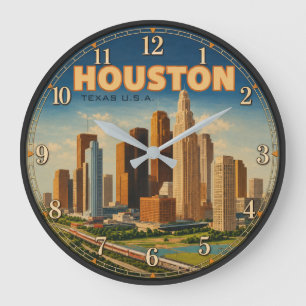 Houston Texas Skyline Large Clock