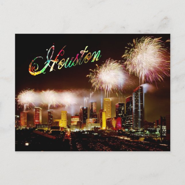 Houston, Texas skyline with fireworks Postcard (Front)