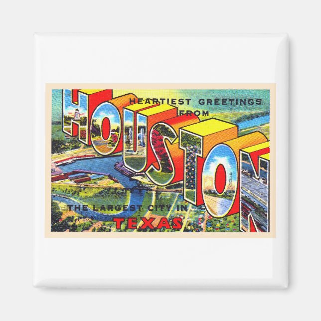 Houston Texas TX Vintage Large Letter Postcard Magnet (Front)