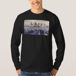 Houston Texas Vaporwave Trippy Downtown City Skyli T-Shirt