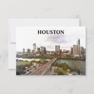 Houston Texas Vintage Travel City Watercolor  Card