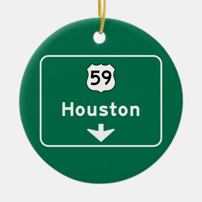 Houston, TX Road Sign Ceramic Ornament (Front)