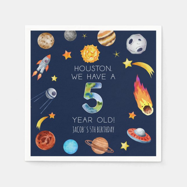 Houston We Have A 5 Year Old 5th Birthday Party Napkin (Front)