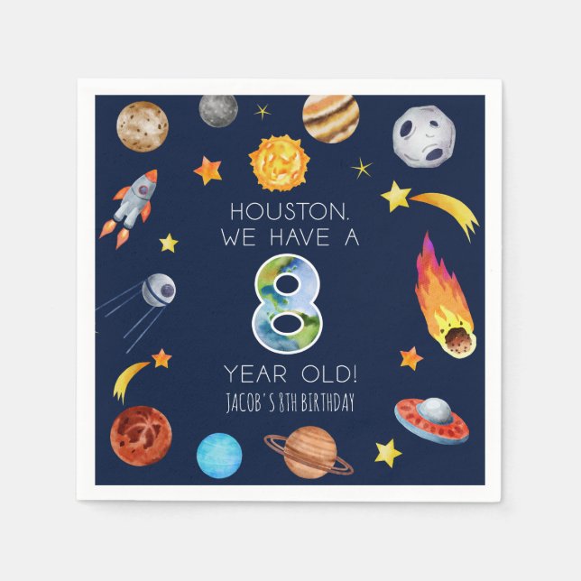 Houston We Have A 8 Year Old 8th Birthday Party Napkin (Front)