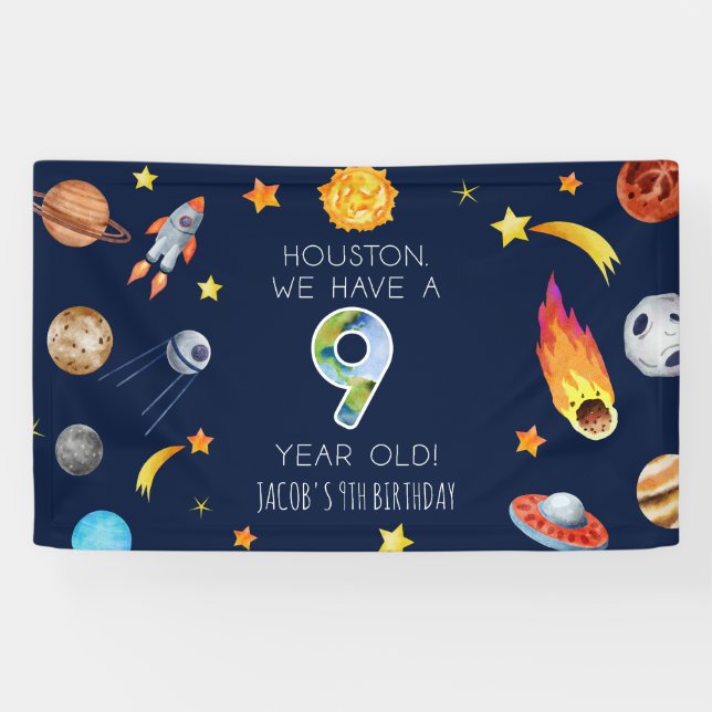 Houston We Have A 9 Year Old 9th Birthday Party Banner (Horizontal)