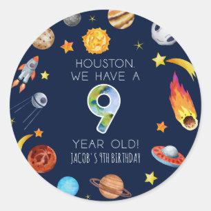 Houston We Have A 9 Year Old 9th Birthday Party Classic Round Sticker
