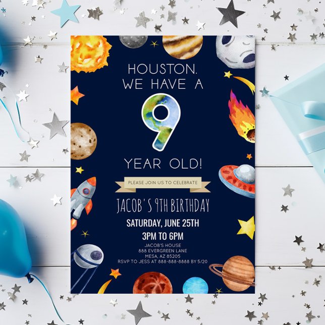 Houston We Have A 9 Year Old 9th Birthday Party Invitation (Creator Uploaded)