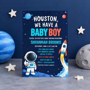 Houston We Have a Baby Boy Space Baby Shower Invitation