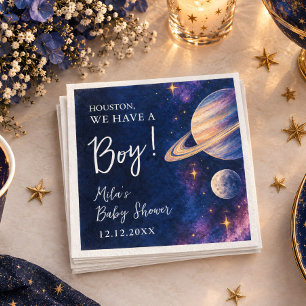 Houston We Have a Boy Galaxy Baby Shower Napkin