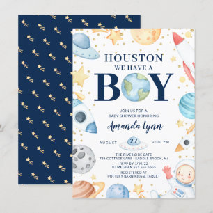 Houston We Have A Boy Outer Space Baby Shower Invi Invitation