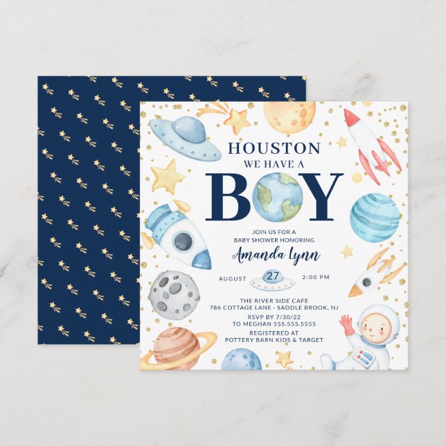 Houston We Have A Boy Outer Space Baby Shower  Invitation (Front/Back)