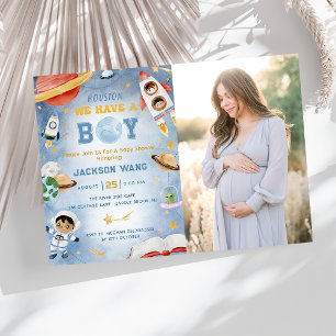 Houston We Have A Boy Outer Space Baby Shower Invitation
