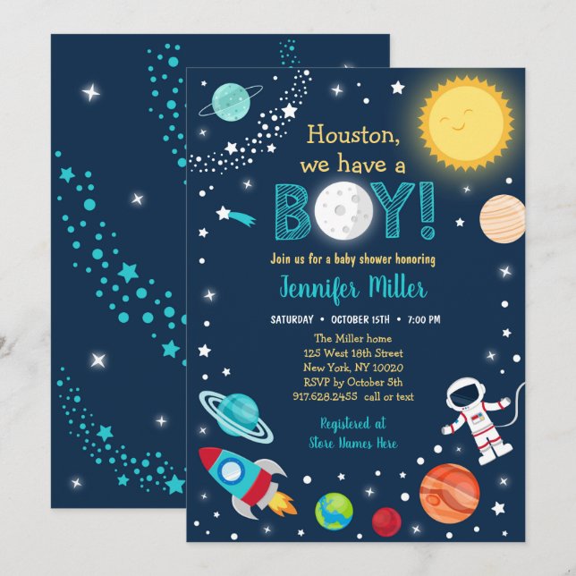 Houston We Have A Boy Space Baby Shower Invitation (Front/Back)