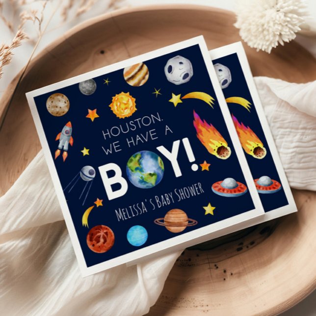Houston We Have A Boy Space Galaxy Baby Shower Napkin (Creator Uploaded)
