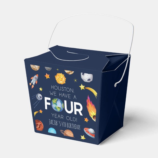 Houston We Have A Four Year Old 4th Birthday Party Favor Box (Front Side)