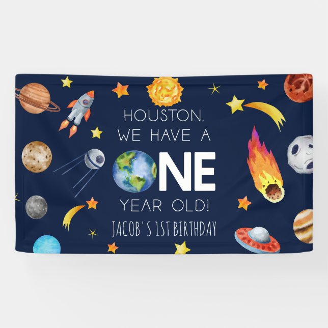 Houston We Have A One Year Old 1st Birthday Party Banner (Horizontal)