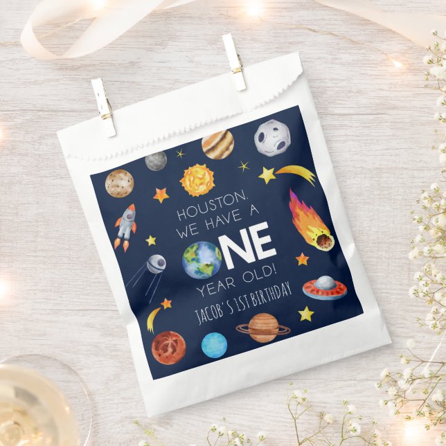 Houston We Have A One Year Old 1st Birthday Party Favour Bag (Clipped)