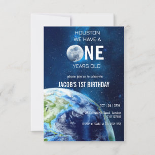 Houston We Have A One Year Old 1st Birthday Party Invitation