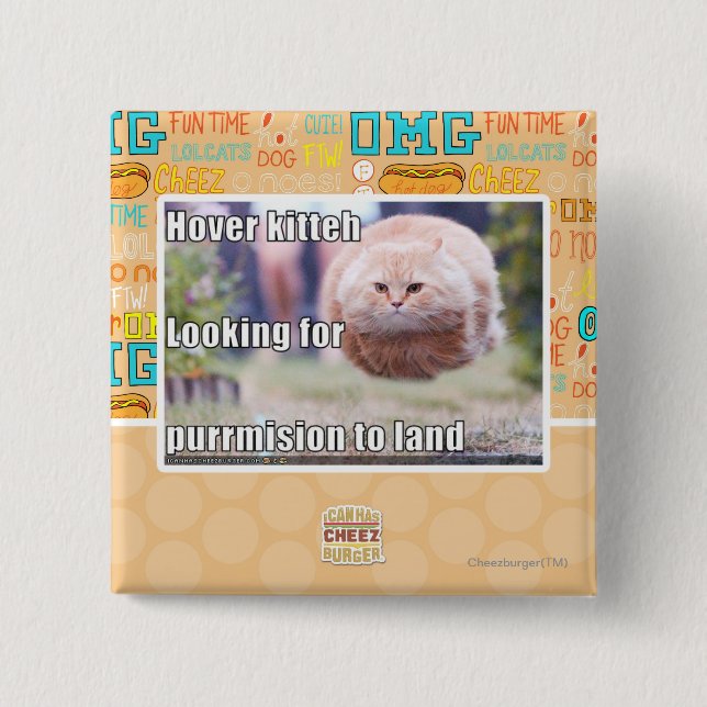 Hover kitteh 2 inch square button (Front)