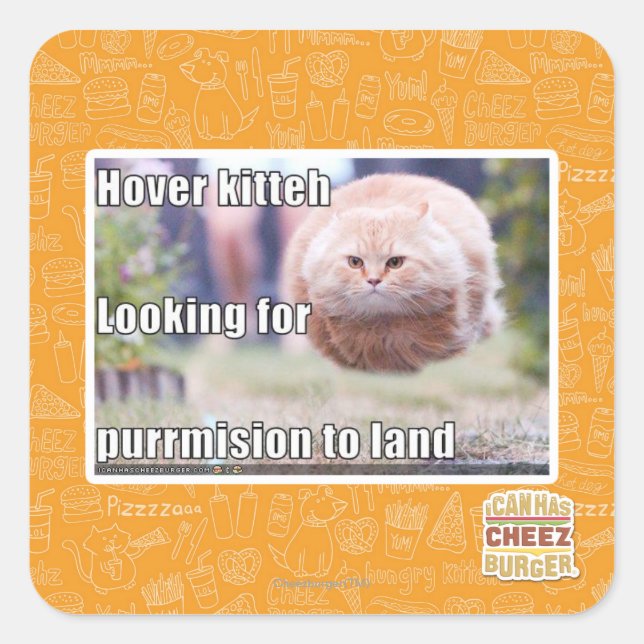 Hover kitteh square sticker (Front)
