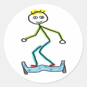 Hoverboard Stickman Classic Round Sticker