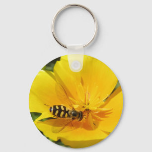 Hoverfly and Flower Keychain