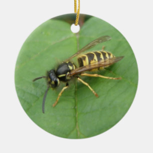Hoverfly on a Leaf Custom Birthday Ceramic Ornament