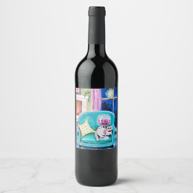 How About A Glass Of Wine? Original whimsical art Wine Label (Front)