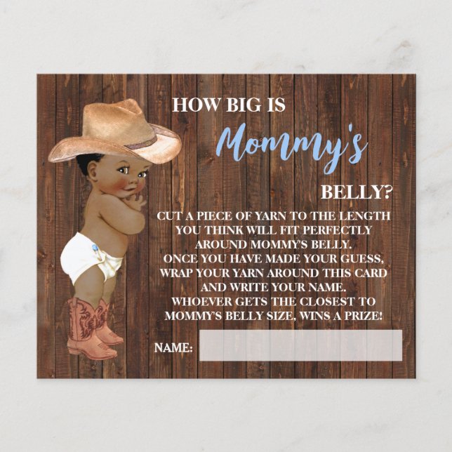 How Big is Mommy Belly AA Cowboy Shower Game Card (Front)