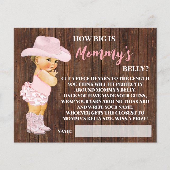 How Big is Mommy's Belly Cowgirl Shower Game Card (Front)