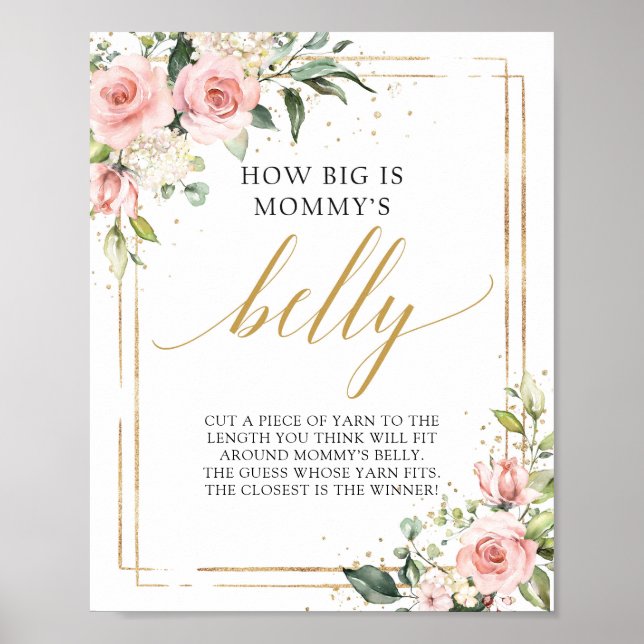 How big is mommy's belly game sign blush pink gold (Front)