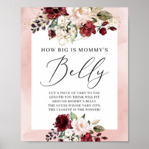 How big is mommy's belly game sign burgundy boho