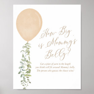 How Big Is Mommy's Belly Gold Balloon Baby Shower Poster