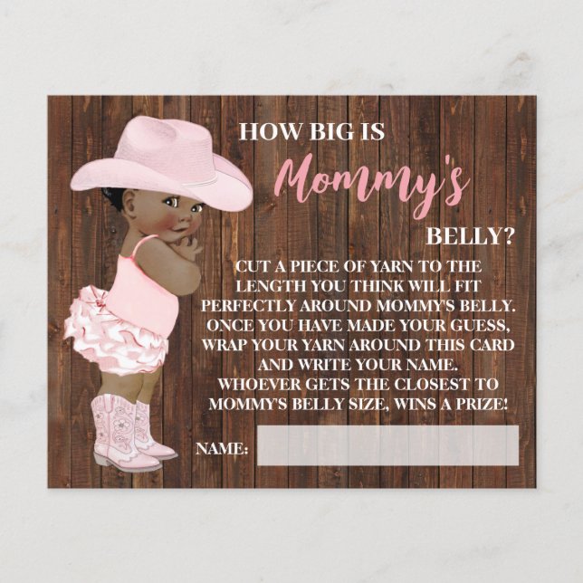 How Big Mommy's Belly AA Cowgirl Shower Game Card (Front)
