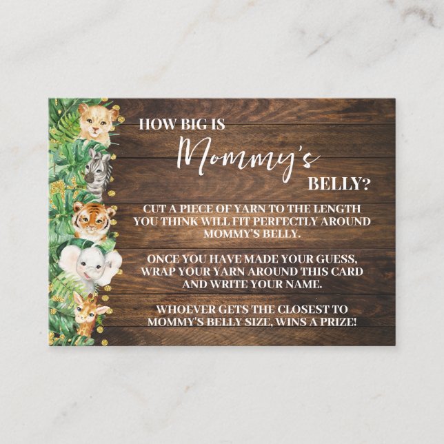 How Big Mom's Belly Safari Baby Shower Game Card (Front)