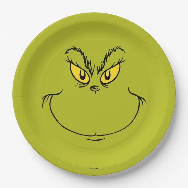 How Grinch Stole Christmas Face Paper Plate (Front)