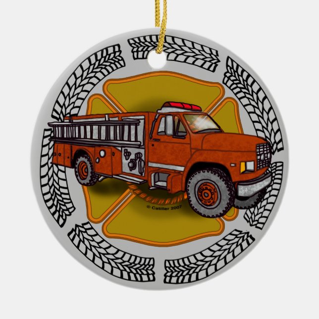 How I Roll Firefighter Firetruck Ceramic Ornament (Front)